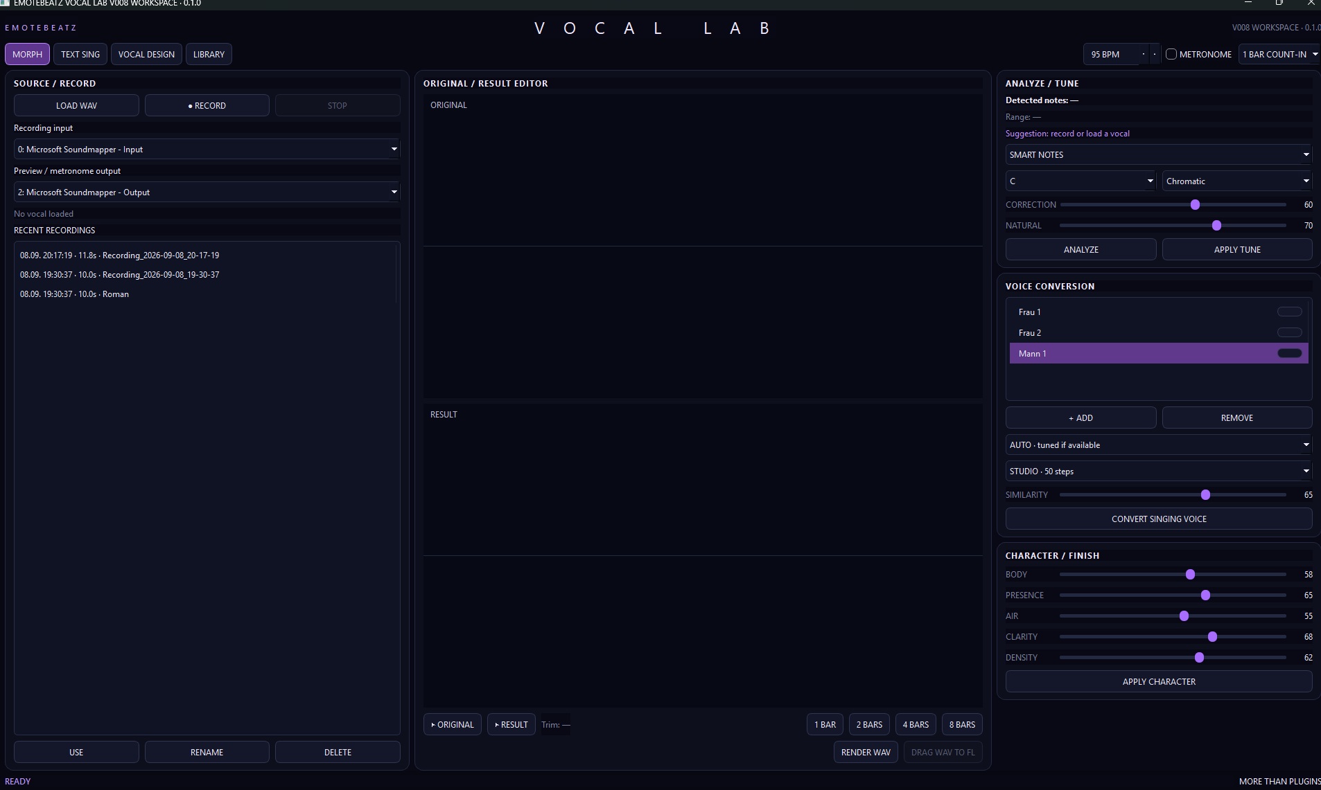 EMOTEBEATZ VOCAL LAB development interface